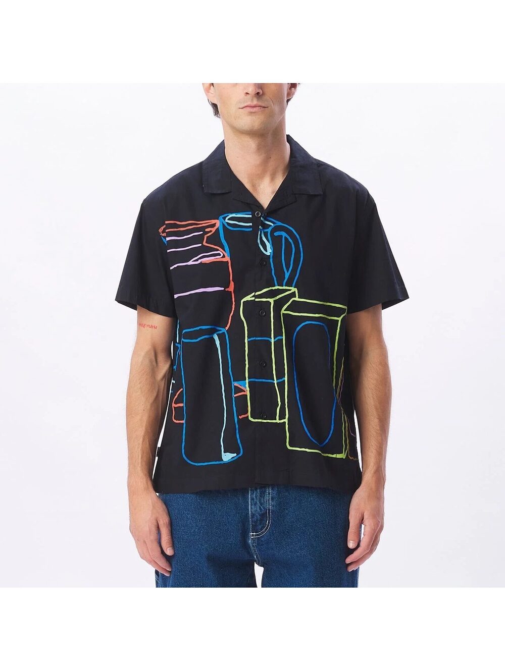 OBEY Pantry Woven SS Shirt Black Multicolor Abstract Graphic Button Up Men’s L